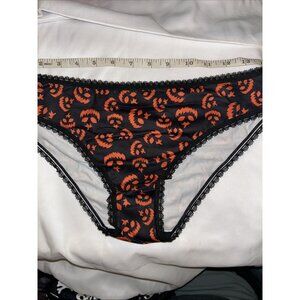 Morvia 1pc Black lace trim goth Skater Emo panties L Jack-o-lantern Black Orange